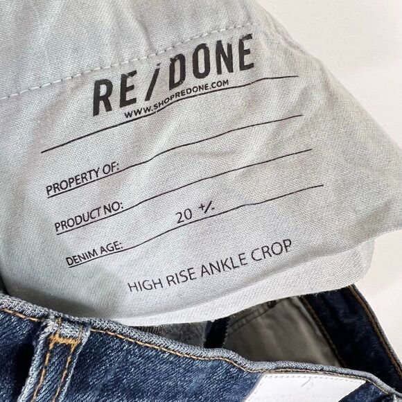 Re/Done Originals High Rise Ankle Crop Button Fly Jeans in Midnight Blue - Picture 6 of 8